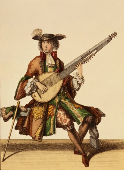 Gentleman Playing the Angelica, Fashion Plate by Nicolas Bonnart